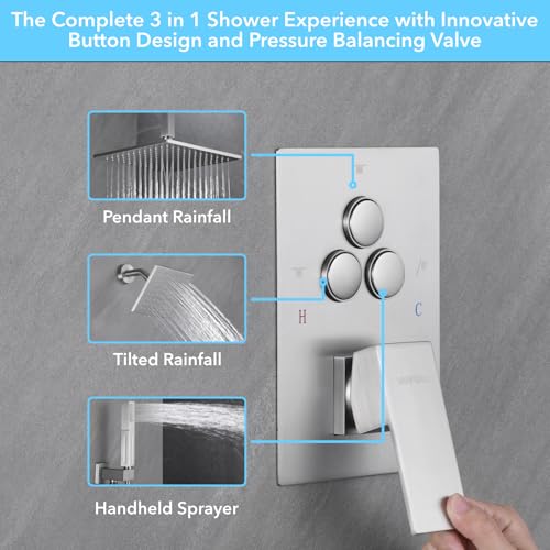 Brushed Nickel Shower Faucet Set with 2 Shower Heads 
Audience: General public