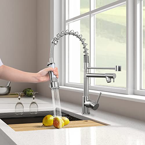 Modern Kitchen Faucet with Pull Down Sprayer, Stainless Steel Single Handle, Brushed Nickel