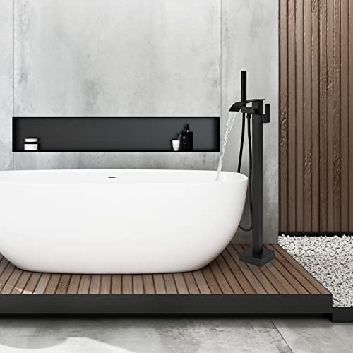 Matte Black Freestanding Tub Faucet with Handheld Sprayer for High Flow Waterfall Effect