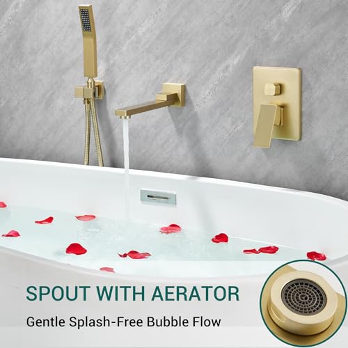 Swiveling Wall Mount Tub Filler Faucet Set with Hand Held Shower: Brushed Gold Modern Creative Bathtub Faucet
