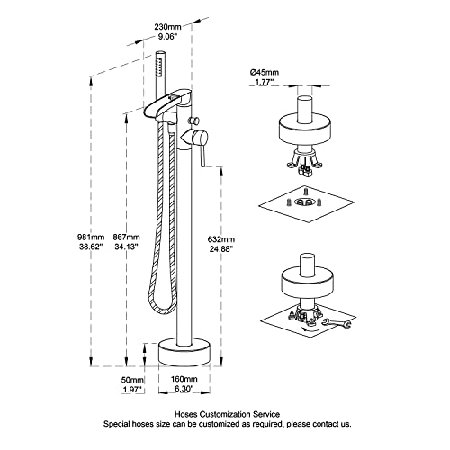 Gold Freestanding Bathtub Faucet with Hand Shower