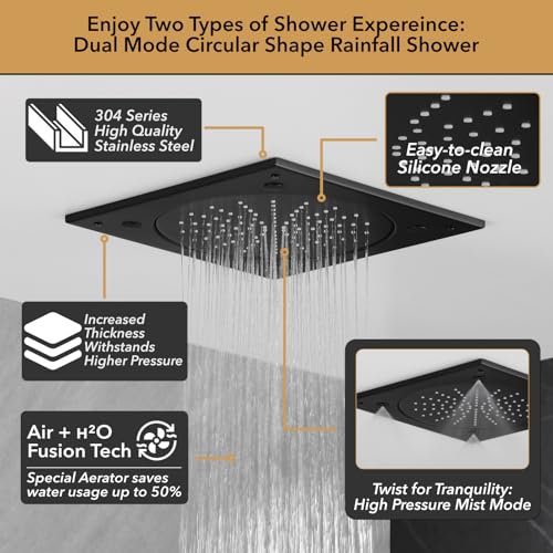 Matte Black Shower Faucet Set with Handheld and Ceiling Mount Shower Head for Modern Bathroom
