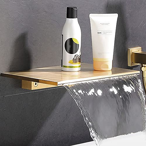 Modern Wall Mounted Tub Faucet Set with Handheld Shower - Brushed Gold