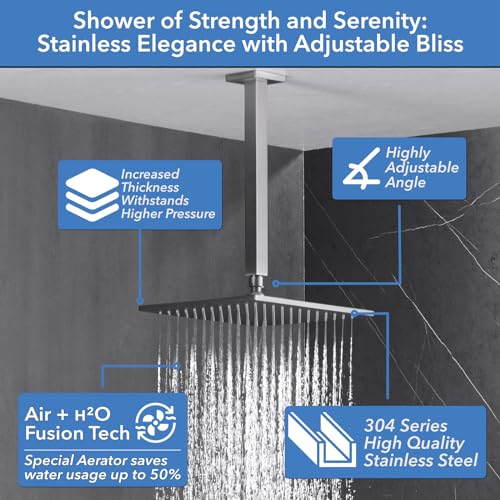 Brushed Nickel Shower System with Tub Spout and Handheld Shower - Ceiling Mounted