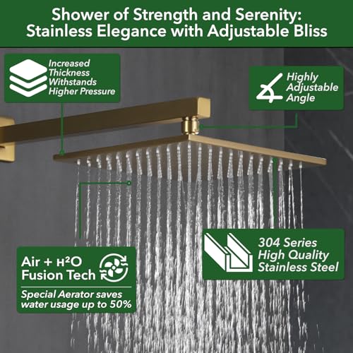 Brushed Gold Shower System with Body Jets and Handheld Shower Head