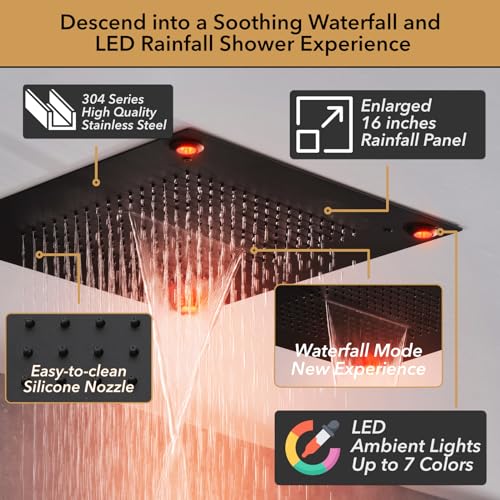 Matte Black Thermostatic Shower Faucet Set with 16 Inch Shower Head - Ideal for VANFOXLE Customers