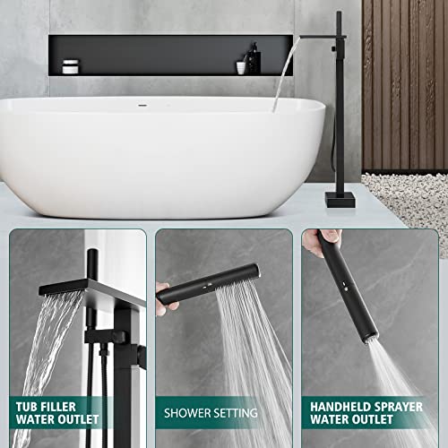 Matte Black Freestanding Bathtub Faucet with Hand Shower Wand for Bathroom