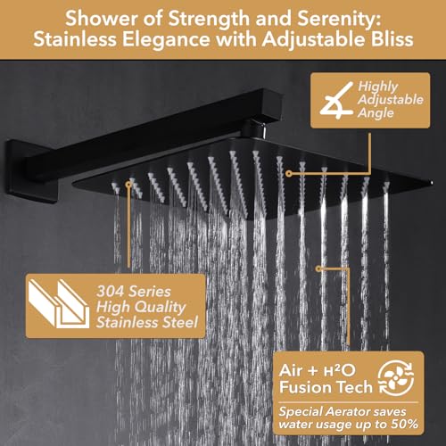 Complete Matte Black Shower System with Rainfall Shower Head and Handheld: Modern Faucet Fixture Combo Set for Audience Seeking a Simplified Shower Experience