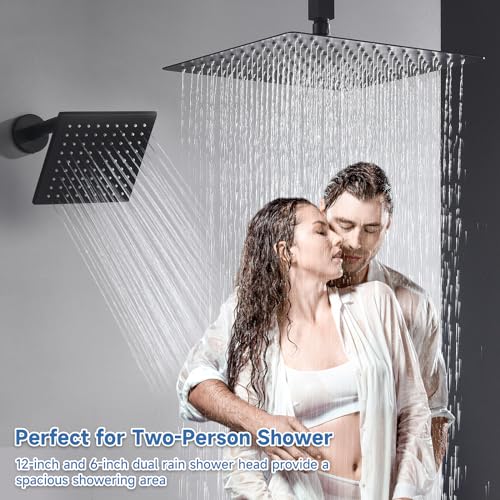 Dual Rainfall Shower Head System Matte Black with Shower Faucet Set