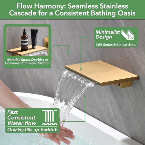 Gold Waterfall Bathtub Faucet Wall Mounted for Bathroom