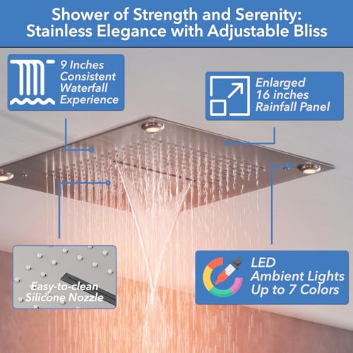 Brushed Nickel Shower System with Handheld and 16 Inch Ceiling Mount Head