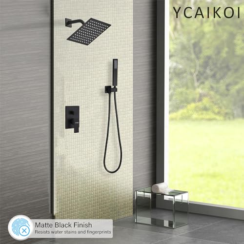 Sleek Matte Black Shower System with Handheld and Rain Shower - Bathroom Set